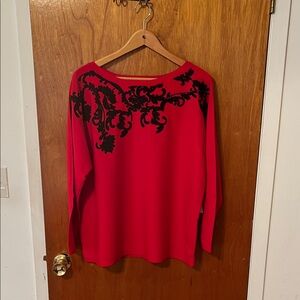 Chic Red and Black Women's Long Sleeve Sweater. Chico’s Size 3 (XL) New with Tag